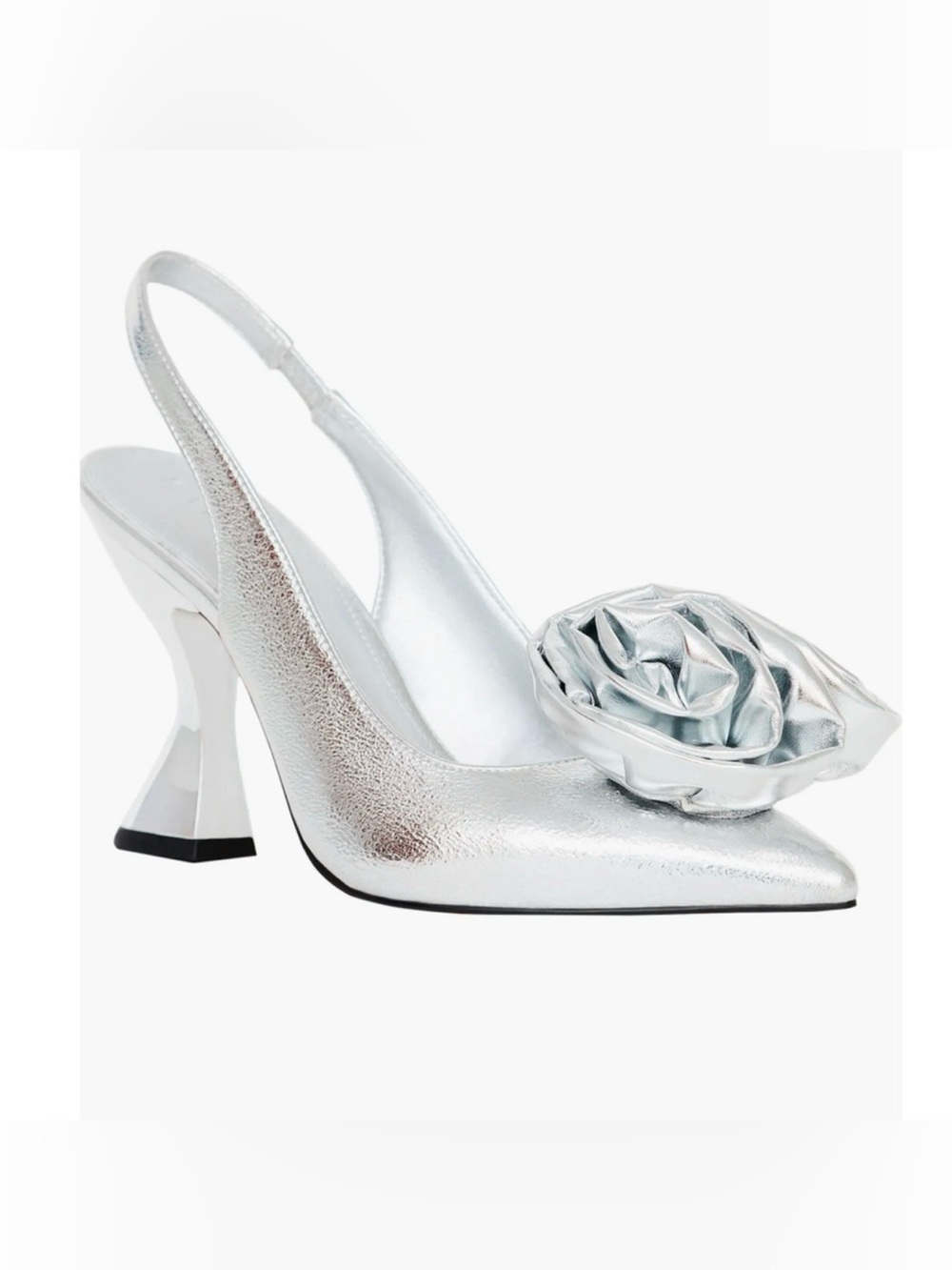NEW KATY PERRY SILVER THE LATERR HIGH FLOWER SLINGBACK PUMPS HIGH HEELS SHOES 9